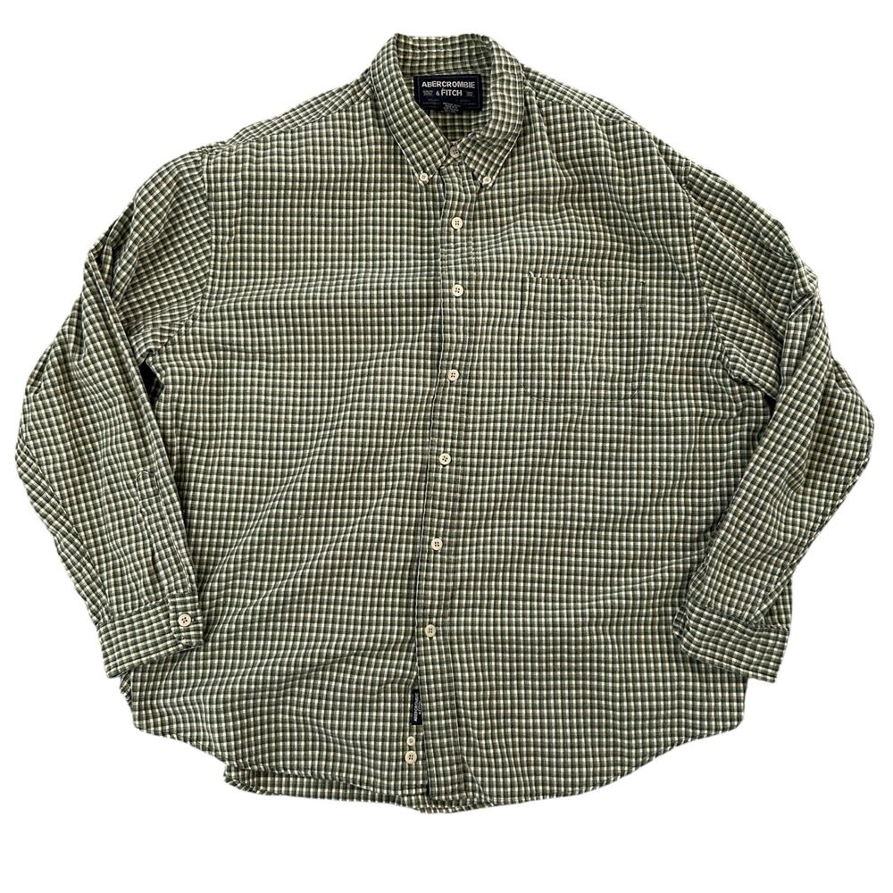 Vintage Abercrombie & Fitch Flannel Button Down Shirt Mens XL Green Plaid Cotton